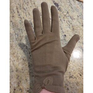 Vintage Womens Size XL Green Nylon Stretch Formal Short Gloves Bow Wrist